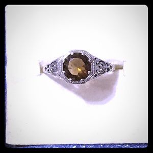 Edwardian style Smokey quartz filigree ring